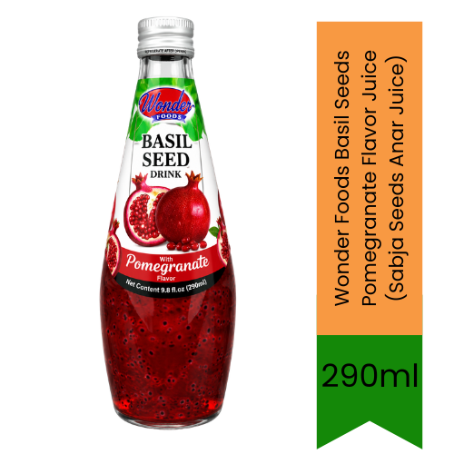 Wonder Foods Basil Seeds Pomegranate Flavor Juice (Sabja Seeds Anar Juice) | 290ml - Refreshing Tropical Drink for Cooling Refreshment | Delivers Chewy Basil Seeds & Rich Tart Flavor | South Africa | India Bazaar