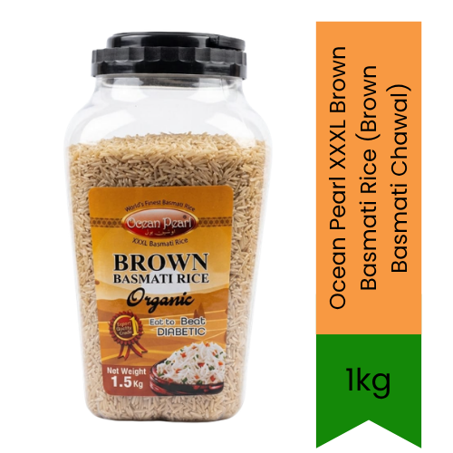 Ocean Pearl XXXL Brown Basmati Rice (Brown Basmati Chawal) | 1kg - Extra Long Nutritious Whole Grain Rice for Curries & Pilaf | Delivers Chewy Texture & High Fiber Health Benefits | South Africa | India Bazaar