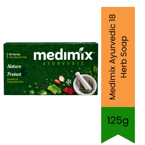 Medimix Ayurvedic 18 Herb Soap | 125g - Traditional Herbal Bath Bar for Skin Protection, Acne Control & Natural Radiance | Delivers Deep Cleansing & Soft Skin | South Africa | India Bazaar