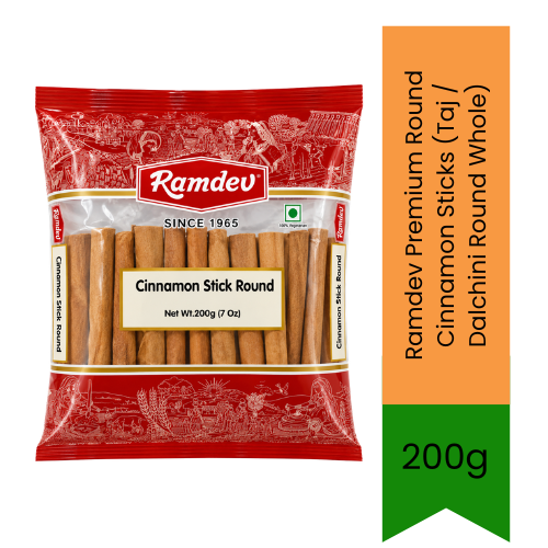 Ramdev Premium Round Cinnamon Sticks (Taj / Dalchini Round Whole) - Aromatic Roll Bark Spice Perfect for Biryani, Pulao, Curries & Garam Masala Blend | Infuses Warm Sweet-Woody Flavour & Distinct Aroma | South Africa | India Bazaar