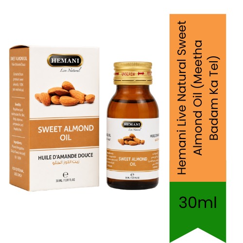 Hemani Live Natural Sweet Almond Oil (Meetha Badam Ka Tel) | 30ml - Hair & Skin Care (For External Use Only)
