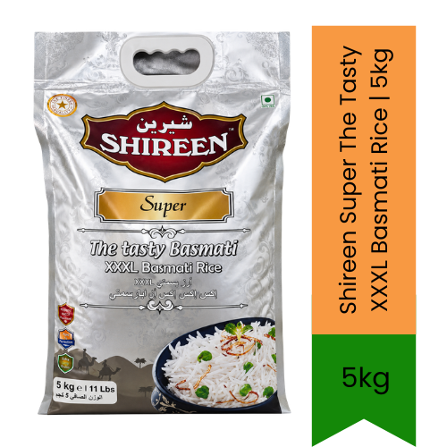 Shireen Super The Tasty XXXL Basmati Rice (Chawal) | 5kg - Premium Aromatic Extra Long Grain for Authentic Fluffy Biryani & Pulao, Rich Traditional Flavor & Non-Sticky Texture | South Africa | India Bazaar