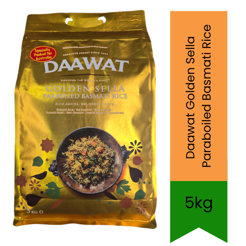 Daawat Golden Sella Parboiled Basmati Rice (Sella Basmati Chawal) | 5kg - Perfect for Biryani, Pulao & Catering, Non-Sticky Long Grains & Consistent Cooking Results | South Africa | India Bazaar