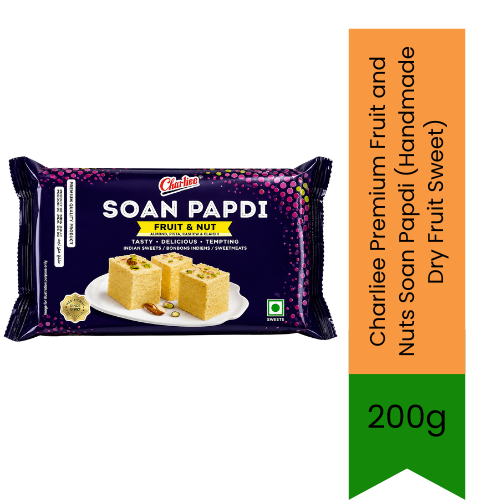 Charliee Premium Fruit and Nuts Soan Papdi (Handmade Dry Fruit Sweet) | 200g - Crunchy Layered Sugar Candy | Premium Mithai Infused with Almonds & Pistachios | South Africa | India Bazaar