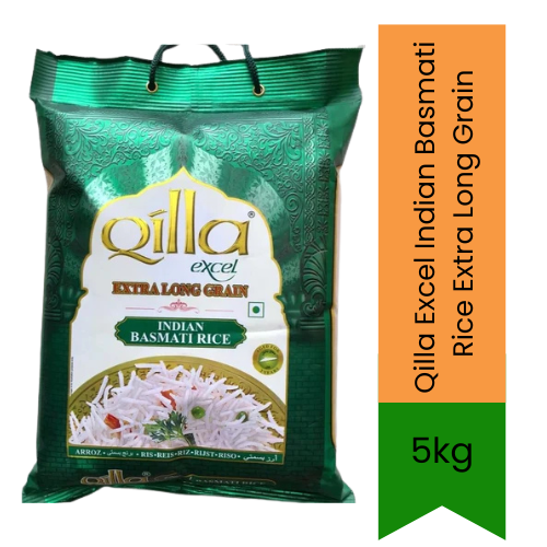 Qilla Excel Indian Basmati Rice Extra Long Grain 5kg | Premium Aged Rice | Long Fluffy Non-Sticky Grains | Ideal for Biryani & Rice Dishes | South Africa | India Bazaar