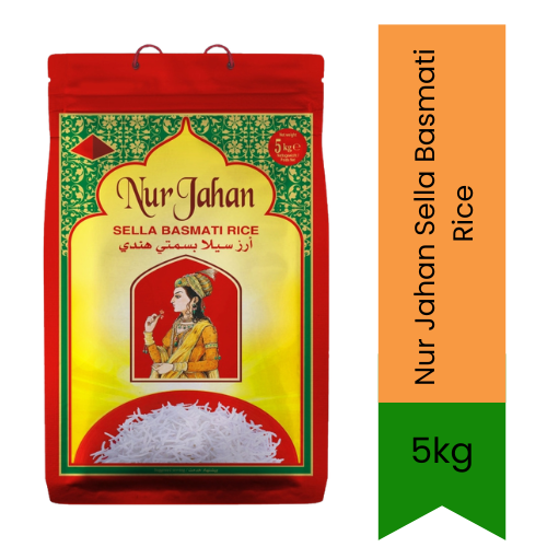 Nur Jahan Sella Basmati Rice 5kg | Aged Parboiled Rice | Fluffy Non-Sticky Grains | Ideal for Biryani & Rice Dishes | South Africa | India Bazaar