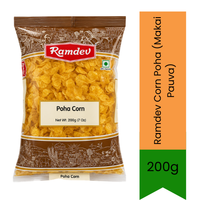 Ramdev Corn Poha (Makai Pauva) | 200g - Crunchy Dried Maize Flakes | Best for Deep Frying into Crispy Yellow Corn Chivda Namkeen snacks | South Africa | India Bazaar