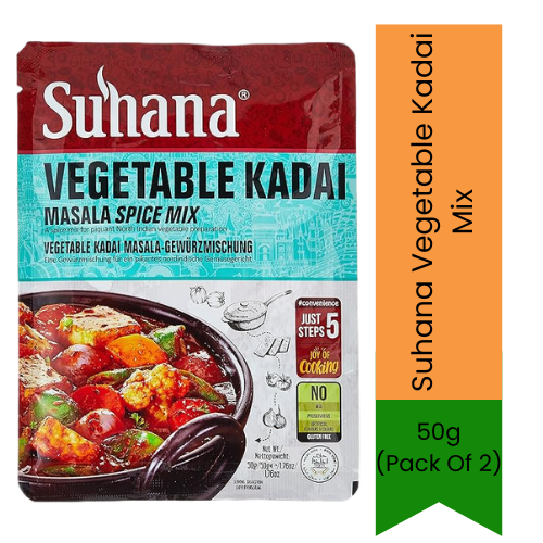 Suhana Vegetable Kadai Mix (Kadai Sabji Masala Combo) | 100g (2 x 50g Pack) - Wok-Style Tangy Pepper Tomato Gravy Powder for Spicy Paneer & Veggies | South Africa | India Bazaar