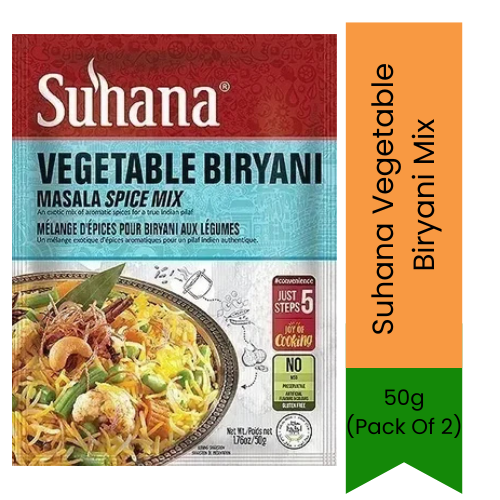 Suhana Vegetable Biryani Mix (Spiced Rice Seasoning Combo) | 100g (2 x 50g Pack) - Authentic Fragrant Layered Rice Recipe Powder for Quick Festive Meals | South Africa | India Bazaar