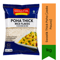Swastik Thick Poha (Jada Pauva) | 1kg - Premium Quality Flattened Rice Flakes | Perfect For Savoury Breakfast Dishes & Roasted Chivda Namkeen | South Africa | India Bazaar