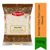 Ramdev Poha Thick (Jada Pauva) | 500g - Premium Flatted beaten Rice Flakes | Ideal for Making Traditional Spiced Breakfast Kanda Batata Poha | South Africa | India Bazaar