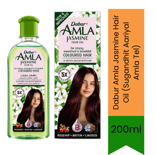 Dabur Amla Jasmine Hair Oil (Sugandhit Aariyal Amla Tel) | 200ml - Light Non-Sticky Hair Nourishment Formula | Infused with Amla & Soothing Jasmine Aroma for Long, Shiny, Strong & Beautiful Strands | South Africa | India Bazaar