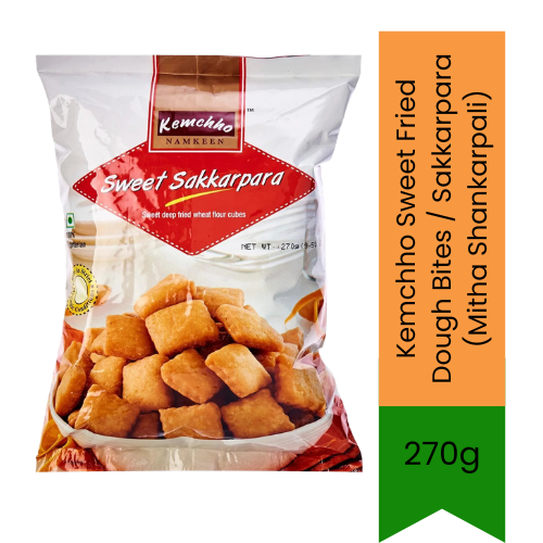 Kemchho Sweet Fried Dough Bites / Sakkarpara (Mitha Shankarpali) | 270g - Crispy Diamond-Cut Fried Flour Snacks | Traditional Sweet & Crunchy Gujarati Farsan, Perfect Ready-to-Eat Festive Teatime Nibbles | South Africa | India Bazaar