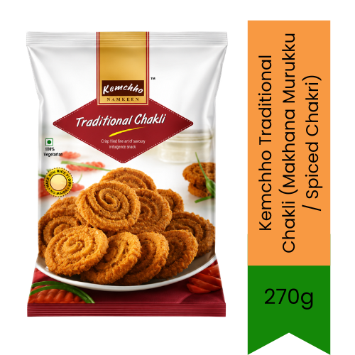 Kemchho Traditional Chakli (Makhana Murukku / Spiced Chakri) | 270g - Crispy Savoury Fried Spiral Rice Flour Snack | Authentic Homemade Indian Recipe, Perfect Crunchy Ready-to-Eat Afternoon Chai Farsan | South Africa | India Bazaar