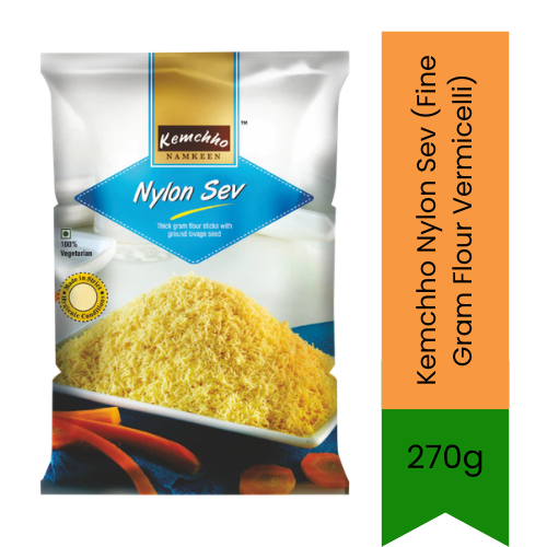 Kemchho Nylon Sev (Fine Gram Flour Vermicelli) | 270g - Ultra-Thin Crispy Fried Chickpea Flour Sev | Perfect Crunchy Topping for Indian Street Food Chaat, Sev Puri & Bhel Puri | South Africa | India Bazaar