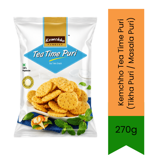 Kemchho Tea Time Puri (Tikha Puri / Masala Puri) | 270g - Crispy Fried Flatbread Crackers For Afternoon Chai Snacking | Ready-to-Eat Golden Savoury Flour Discs With Authentic Spiced Aromas | South Africa | India Bazaar