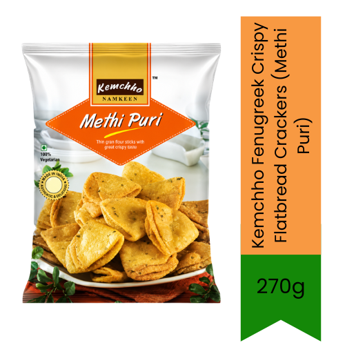 Kemchho Fenugreek Crispy Flatbread Crackers (Methi Puri) | 270g - Deep-Fried Savoury Flour Discs For Afternoon Chai Teatime Snacking | Infused With Aromatic Dried Methi Leaves For An Authentic Bitter-Sweet Herbed Flavour | South Africa | India Bazaar