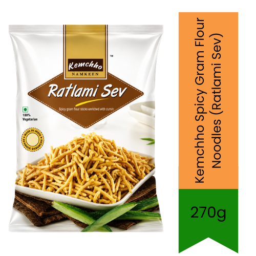 Kemchho Spicy Gram Flour Noodles (Ratlami Sev) | 270g - Hot & Crispy Clove-Infused Chickpea Flour Snack for Teatime | Adds Authentic Zesty Taste & Fiery Crunch to Indian Curries, Poha & Chaat | South Africa | India Bazaar