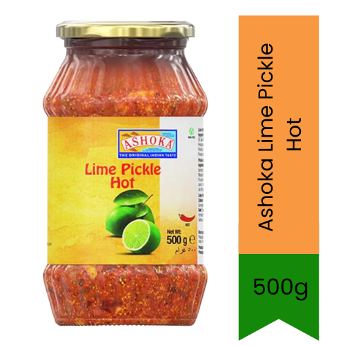 Ashoka Lime Pickle Hot (Teekha Nimboo Nu Athanu) | 500g - Fiery Sun-Cured Sour Lemons with Crushed Red Pepper, Instantly Elevates Plain Rice Dishes | South Africa | India Bazaar