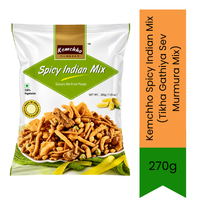 Kemchho Spicy Indian Mix (Tikha Gathiya Sev Murmura Mix) | 270g - Crunchy Ready-to-Eat Savoury Farsan for Afternoon Chai Snacking | Delivers an Authentic Zesty Masala Flavour Packaged for Freshness | South Africa | India Bazaar