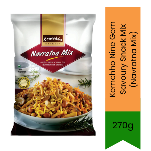 Kemchho Nine Gem Savoury Snack Mix (Navratna Mix) | 270g - Premium Crunchy Ready-to-Eat Farsan for Teatime Entertaining | Delicious Blend of Lentils, Nuts & Spices for an Authentic Sweet & Spicy Taste | South Africa | India Bazaar