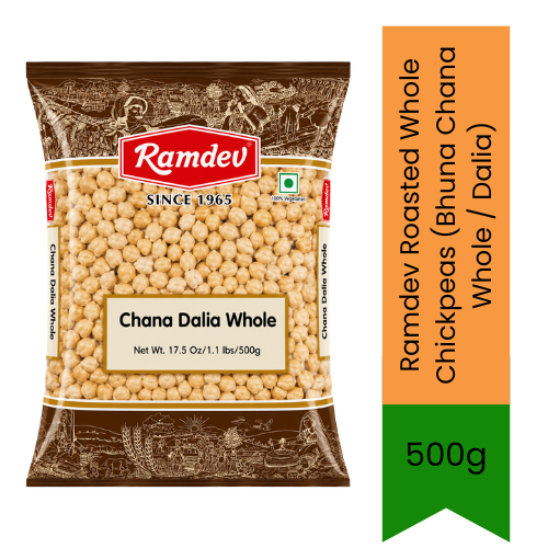 Ramdev Roasted Whole Chickpeas (Bhuna Chana Whole / Dalia) - Crunchy Roasted Gram Snack for Making Traditional Indian Chutneys & Chana Chaat | Nutritious Protein-Rich Healthy Pulse for Daily Wellness | South Africa | India Bazaar