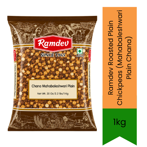 Ramdev Roasted Plain Chickpeas (Mahabaleshwari Plain Chana) - Crispy Oil-Free Snack for Daily Healthy Munching | Premium Quality High-Protein & Fibre-Rich Roasted Gram to Boost Energy Levels Naturally | South Africa | India Bazaar
