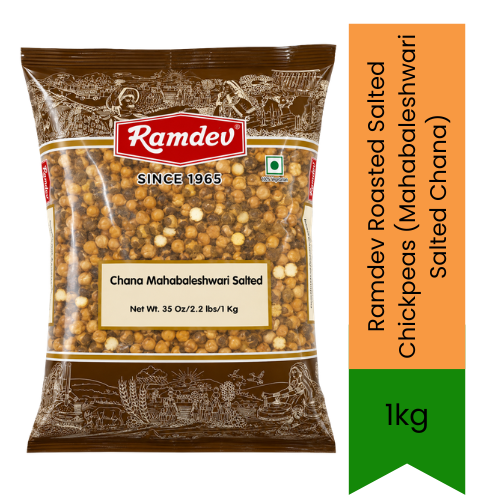 Ramdev Roasted Salted Chickpeas (Mahabaleshwari Salted Chana) - Crunchy Oil-Free Snack for Daily Healthy Munching | Premium Quality High-Protein Roasted Gram Infused with Iodized Salt for Classic Savoury Taste | South Africa | India Bazaar