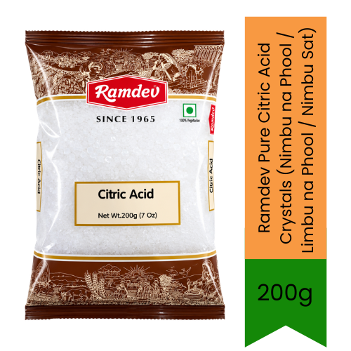 Ramdev Pure Citric Acid Crystals (Nimbu na Phool / Limbu na Phool / Nimbu Sat) | 200g - Premium Food-Grade Natural Souring Agent & Preservative for Tangy Pickles, Jams, Syrups & Indian Farsan Snacks | South Africa | India Bazaar