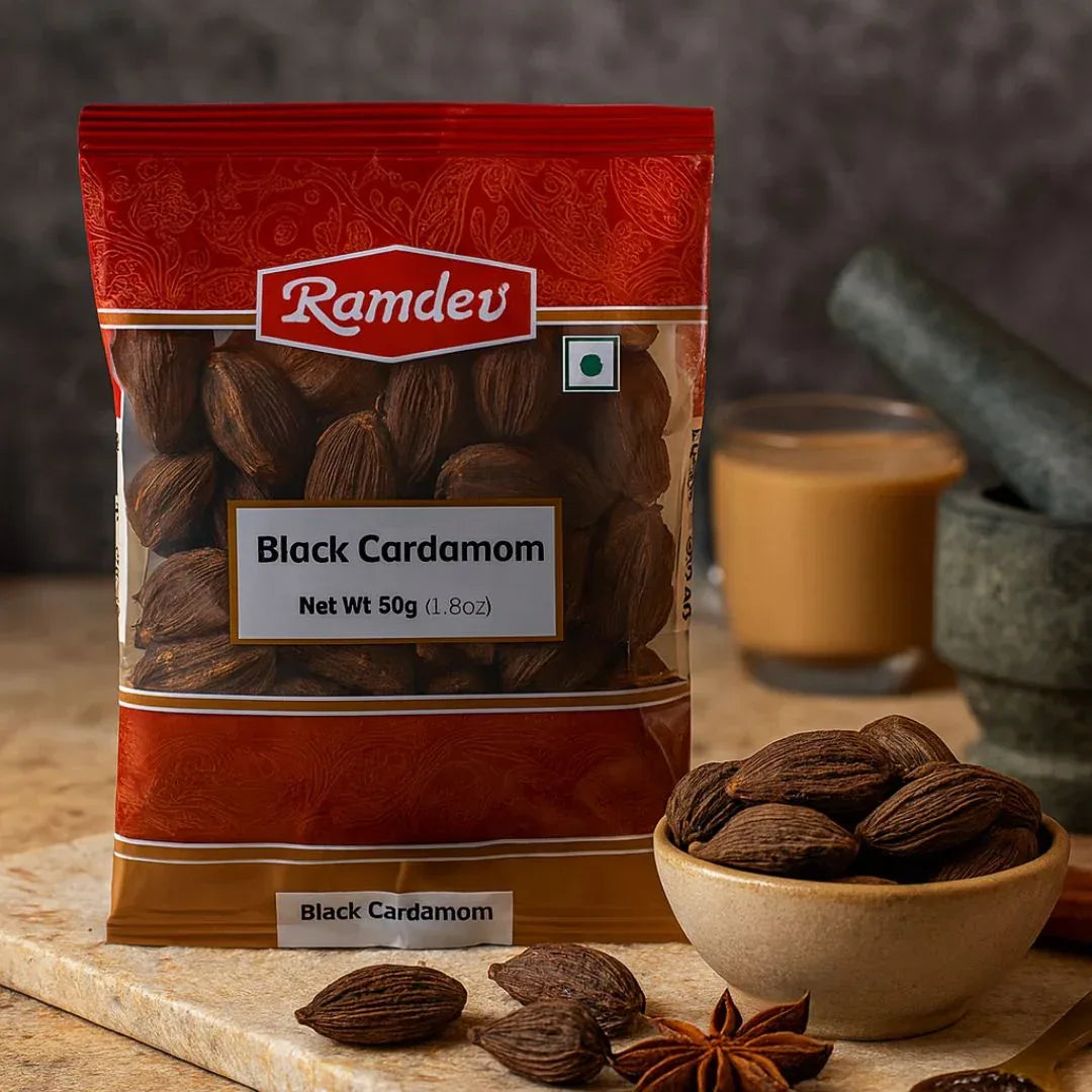 Ramdev Black Cardamom Pods (Badi Elaichi) | 50g - Authentic Smoky Spice for Rich Meat Curries, Biryani & Bold Garam Masala Mixes | South Africa | India Bazaar