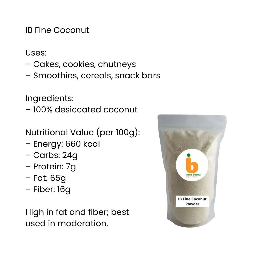 IB Desiccated Coconut / Fine Coconut (Kopra Nu Chrun) | 200g - Shredded Fresh Tropical Coconut Pulp for Festive Baking, Indian Mithai Sweets & Curries | South Africa | India Bazaar