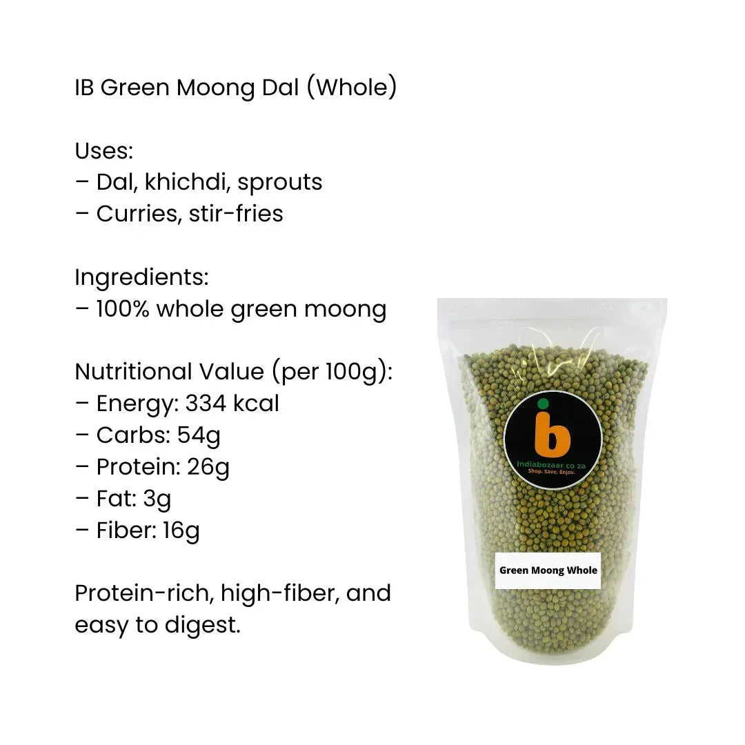 IB Moong / Whole Green Beans (dry) 1kg| Best Value, High Protein & Unpolished | Perfect for Sprouts, Curries & Meals | South Africa | India Bazaar