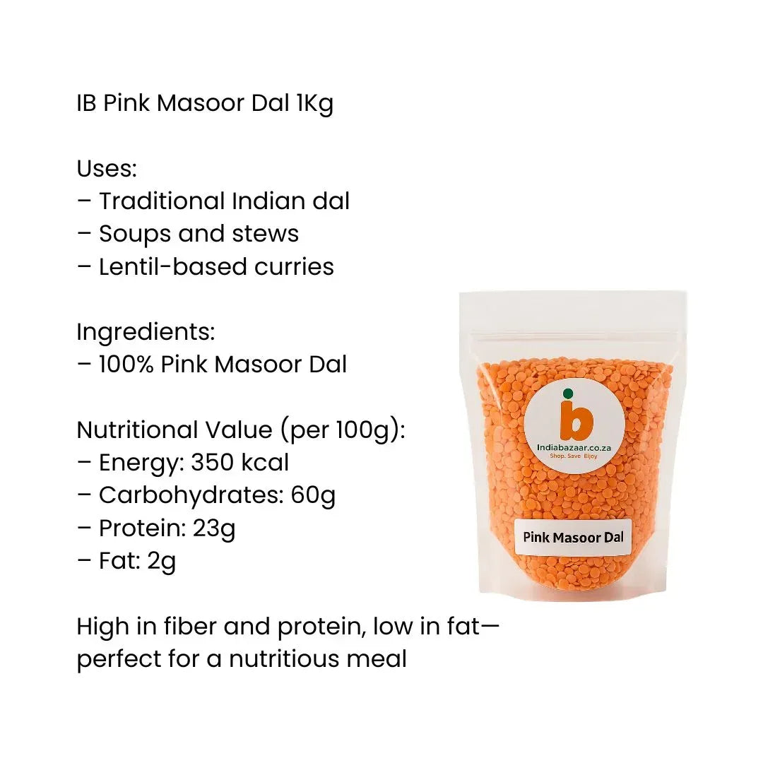 IB Red Lentils 1kg (Pink Masoor Dal) | Best Value, High Protein & Fast Cooking | Perfect for Soups, Curries & Meals | South Africa | India Bazaar