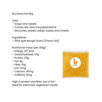 IB Split Chickpeas 5kg (Chana Dal / Split Bengal Gram) | Bulk Saver, High Protein & Unpolished | Perfect for Soups, Curries & Meals | South Africa | India Bazaar