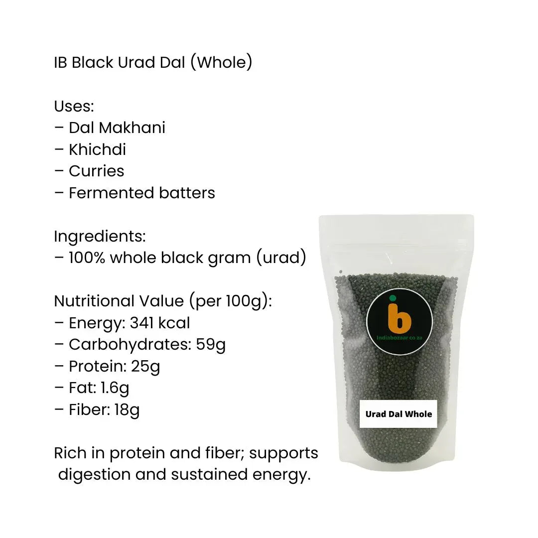 IB Whole Black Lentils 1kg (Black Urad / Sabut Urad / Black Gram) | Smart Buy, High Protein & Rich Flavour | Perfect for Soups, Curries & Meals | South Africa | India Bazaar