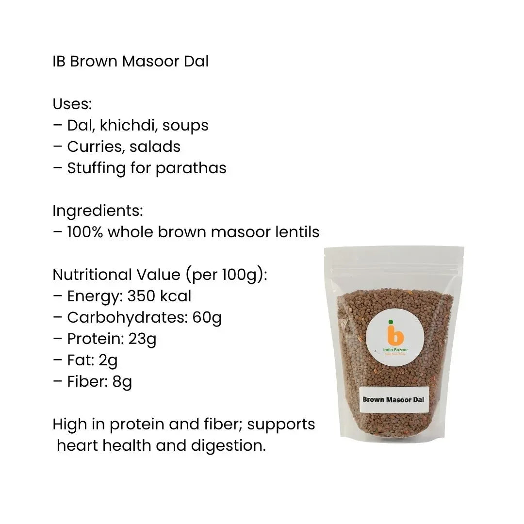 IB Whole Brown Lentils | 1kg - (Brown Masoor / Sabut Masoor) | Budget Friendly, High Protein & Hearty | Perfect for Soups, Curries & Meals | South Africa | India Bazaar