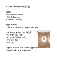 IB Brown Lentils / Brown Masoor Dal | 5kg - Bulk Saver, High Protein & Long Lasting | Perfect for Soups, Stews & Meals | South Africa | India Bazaar
