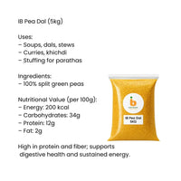 IB Split Pea Dal (Yellow Matar Dal Bulk Pack) | 5kg - Family Value Pack for Comforting Dals, Soups & Curries, Protein-Rich Staples | South Africa | India Bazaar