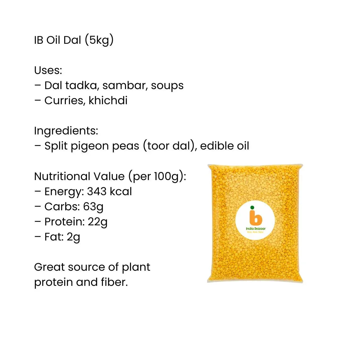 IB Polished Split Pigeon Peas / Oil Toor Dal 5kg | Bulk Lentils for Soups, Stews, Curries & Pap | Soft, Mild & Easy-Cooking | South Africa | India Bazaar