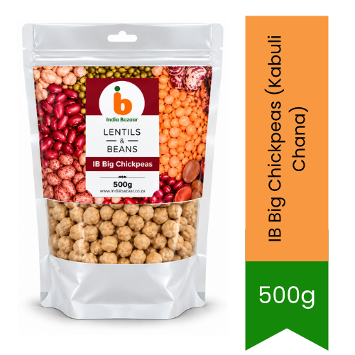 IB Big Chickpeas (Kabuli Chana) | 1kg - Extra-Large Creamy Garbanzo Beans for Spicy Punjabi Chole Curries & Creamy Hummus Dip | South Africa | India Bazaar