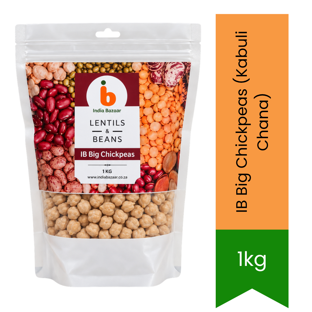 IB Big Chickpeas (Kabuli Chana) | 1kg - Extra-Large Creamy Garbanzo Beans for Spicy Punjabi Chole Curries & Creamy Hummus Dip | South Africa | India Bazaar