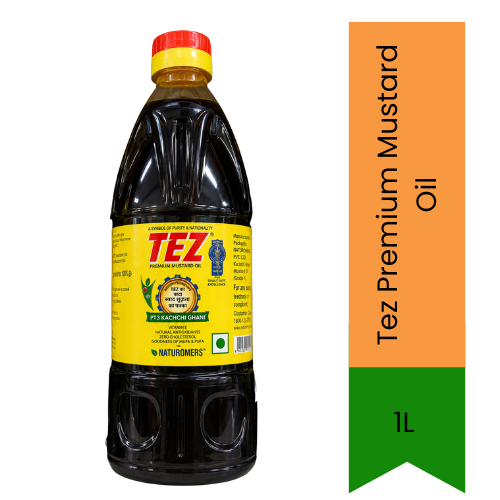 Tez Premium Mustard Oil (Teekha Sarson Ka Tel) | 1L - Sharp Pungent Cold-Pressed Cooking Oil, Perfect for Authentic North Indian Curries & Bhartas | South Africa | India Bazaar