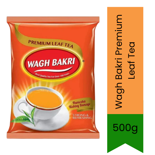 Wagh Bakri Premium Leaf Tea (Strong Spiced Chai Base) | 500g - Iconic Bold Assam Black Tea Grits for Making Traditional Milky Gujarati Masala Chai | South Africa | India Bazaar