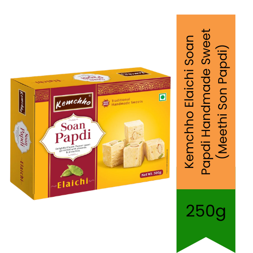 Kemchho Elaichi Soan Papdi Handmade Sweet (Meethi Son Papdi) | 250g - Flaky Melt-in-Mouth Cardamom Flavor Cotton Candy Disc | Premium Traditional Festive Indian Dessert & Sweet Gifting | South Africa | India Bazaar