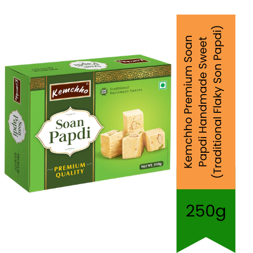 Kemchho Premium Soan Papdi Handmade Sweet (Traditional Flaky Son Papdi) | 250g - Layered Melt-in-Mouth Crispy Sugar Candy Dessert | Premium Authentic Indian Mithai Treat for Occasions & Festive Gifting | South Africa | India Bazaar