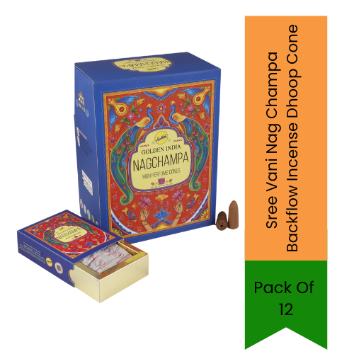 Sree Vani Nag Champa Backflow Incense Dhoop Cones Bulk Pack | 12 Boxes (120 Cones Total) - Premium Cascading Down-Smoke Cones for Ornamental Fountain Burners | South Africa | India Bazaar