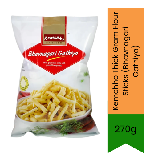 Kemchho Thick Gram Flour Sticks (Bhavnagari Gathiya) | 270g - Soft & Crispy Deep-Fried Chickpea Flour Snack For Traditional Afternoon Chai | Flavoured With Black Pepper & Ajwain For An Authentic Gujarati Farsan Experience | South Africa | India Bazaar