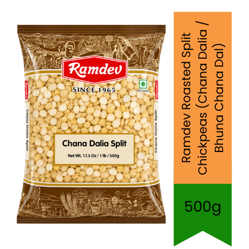 Ramdev Roasted Split Chickpeas (Chana Dalia / Bhuna Chana Dal) - Crunchy Ready-to-Eat Pulse for Traditional Coconut Chutneys & Bombay Mix | Highly Nutritious Healthy Snack Offering Protein-Rich Dietary Fibre | South Africa | India Bazaar