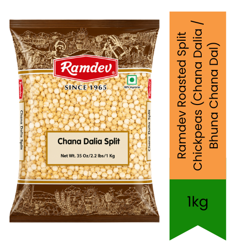 Ramdev Roasted Split Chickpeas (Chana Dalia / Bhuna Chana Dal) - Crunchy Ready-to-Eat Pulse for Traditional Coconut Chutneys & Bombay Mix | Highly Nutritious Healthy Snack Offering Protein-Rich Dietary Fibre | South Africa | India Bazaar