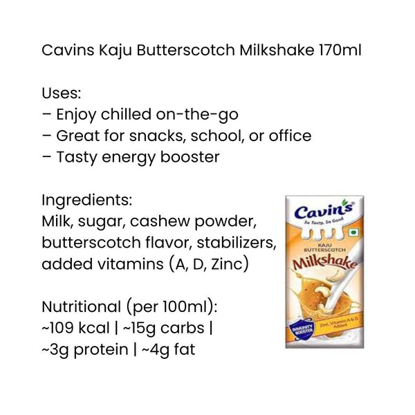 Cavins Kaju Butterscotch Milkshake 170ml|BB:02.JAN.2026